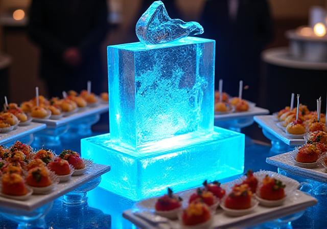 Exklusives Catering Arrangement mit Eisskulptur