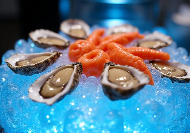 Seafood Station auf Eisskulptur